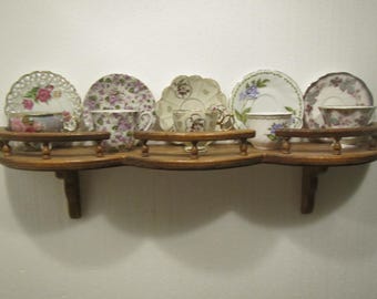 30 inch Oak Cup and Saucer Shelf, with rail ,plate groove ,3 Curves shelf *** FREE SHIPPING ***. cs30oakcurved