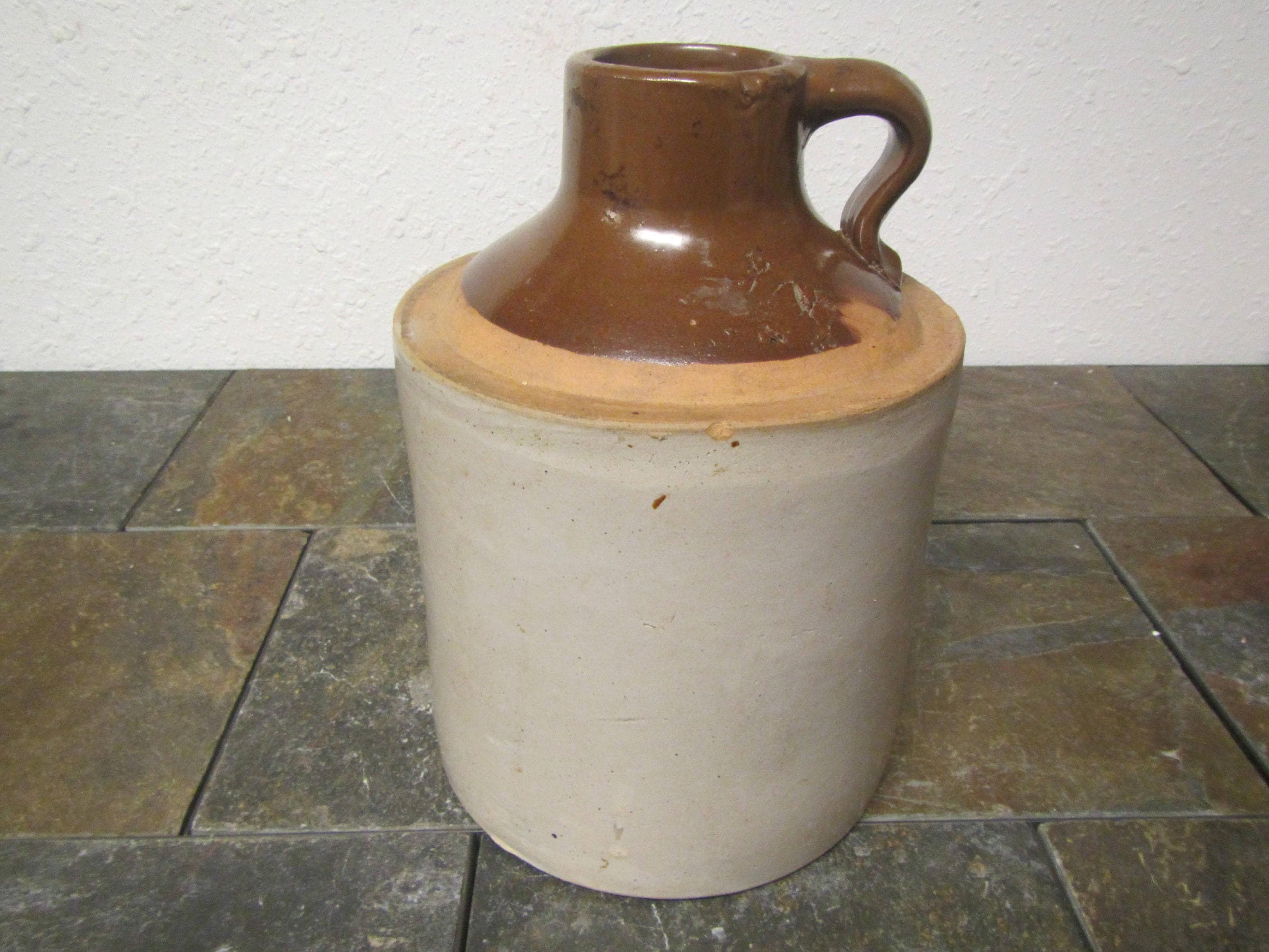 Old Wide Spout Crock Jug Whiskey Jug, Moonshiners Jug, Cider Shoulder Jug, Farm House Country Decor 5-J