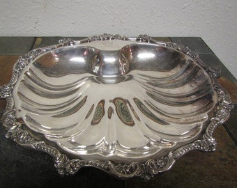 vintage large SILVERPLATE CLAM shaped  Serving Dish with 3 legs : 16 inches by 14 inches