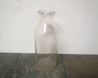 vintage Quart Glass Milk Bottle  , 4 sided bottle Quart milk container
