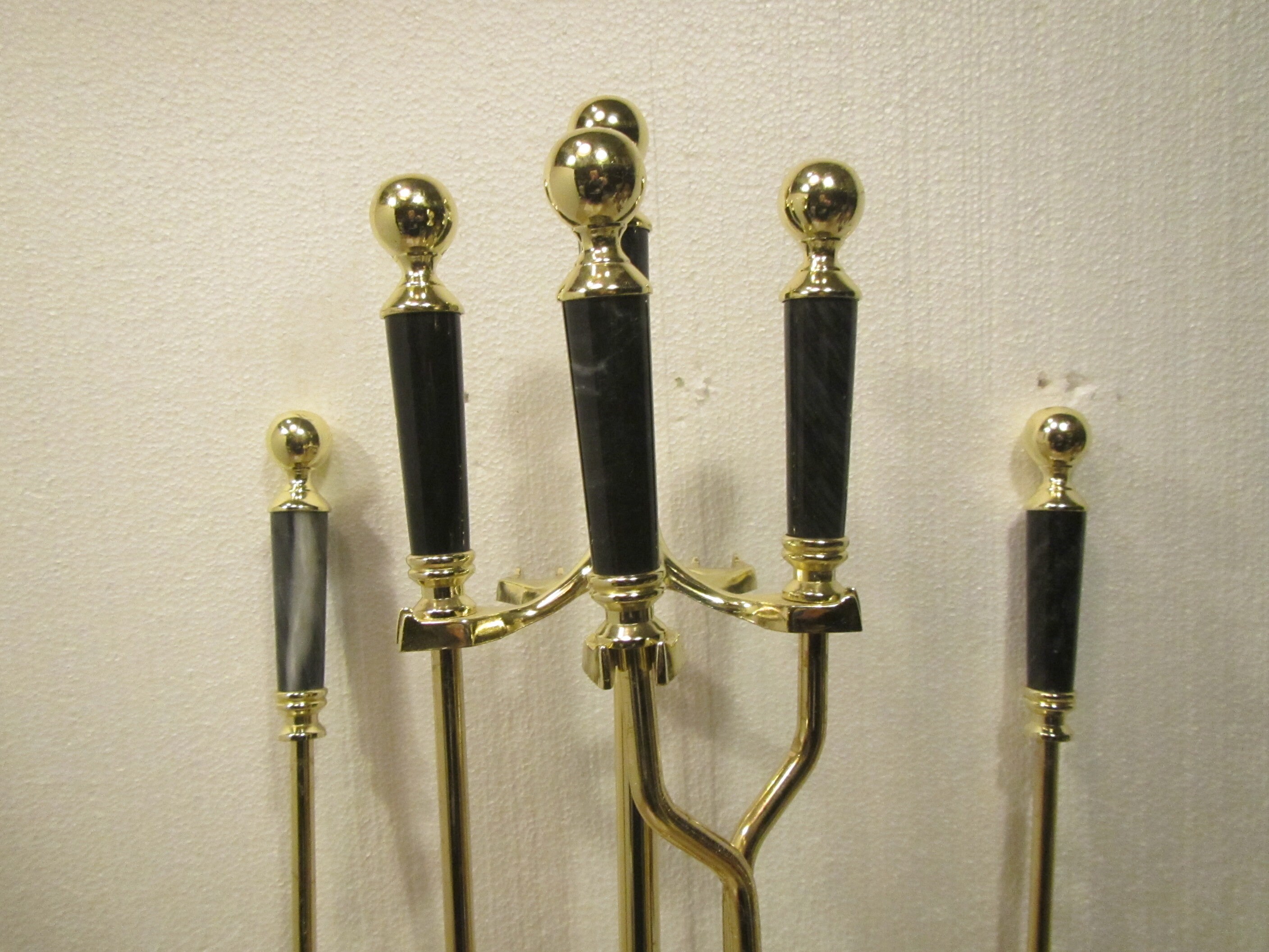 Brass and Marble FIREPLACE TOOL SET Brass Plated Shovel Etsy