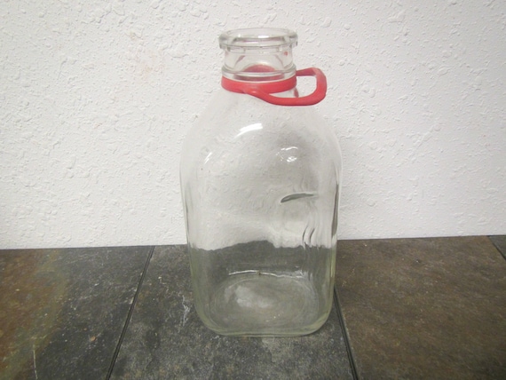 Half Gallon Glass Milk Bottle With Red Plastic Handle, Milk