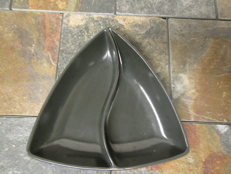 Vintage Black CERAMIC DIVIDED DISH 2 Section Serving Dish Etsy
