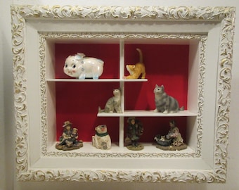Ornate Framed shadow box shelf, Hangs on wall, Display shelf, Curio shelf, Unique display, 3 tier   * 1960s or 70s *** FREE SHIPPING ***
