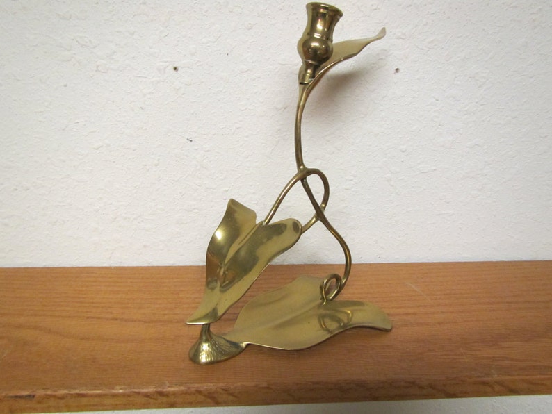 Vintage Decorative BRASS Candle Holder Leaf Design Made in Etsy