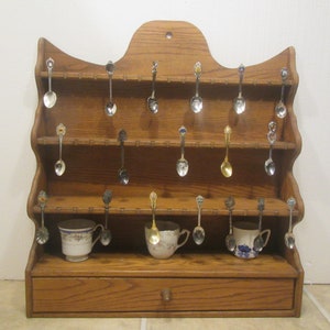4 tier 51 Spoon shelf with drawer , Display hangs on Wall or sits on flat surface,   ** 51 Spoon holder ** , 1980s ??? ** FREE SHIPPING **