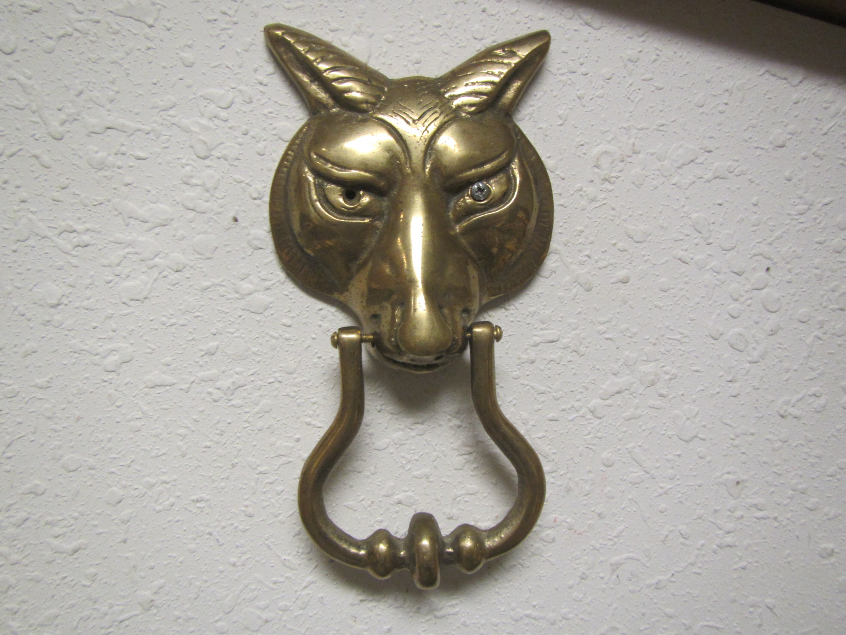 Vintage Brass Wolf Or Fox Head Door Knocker Solid Brass Etsy