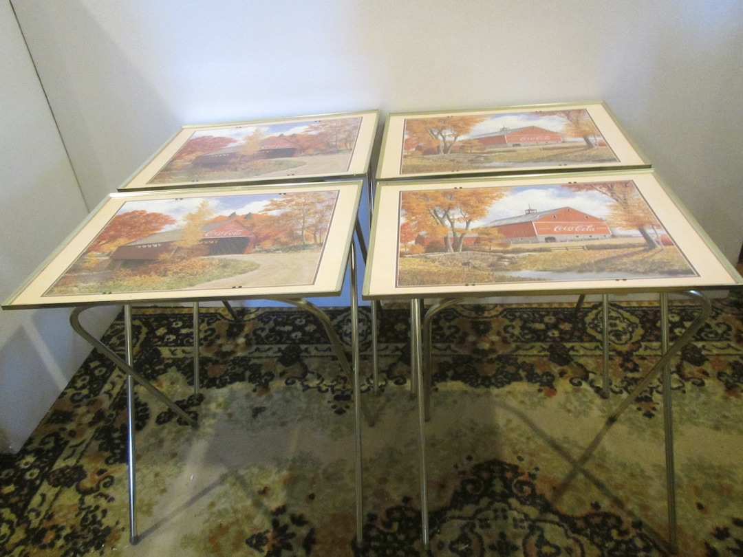 Set of 4 COCACOLA TV Trays Folding Table Trays Country Cocacola