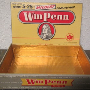 Wm Penn Perfecto Cigar Box , Perfecto Cigars , hard board Cigar box, 5 for 25 cents cigar,Tobacciana