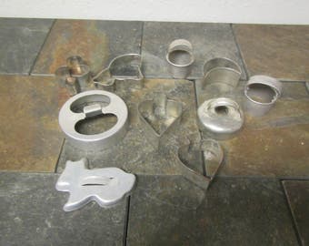 10 vintage COOKIE CUTTERS, Pastry Cutters, several shapes and sizes ** cookie molds**  baking tools ,**mid century kitchen tools* C-1