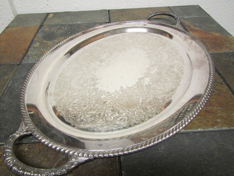 Vintage William Rogers Silverplate 17 Inch Oval Serving Tray Etsy