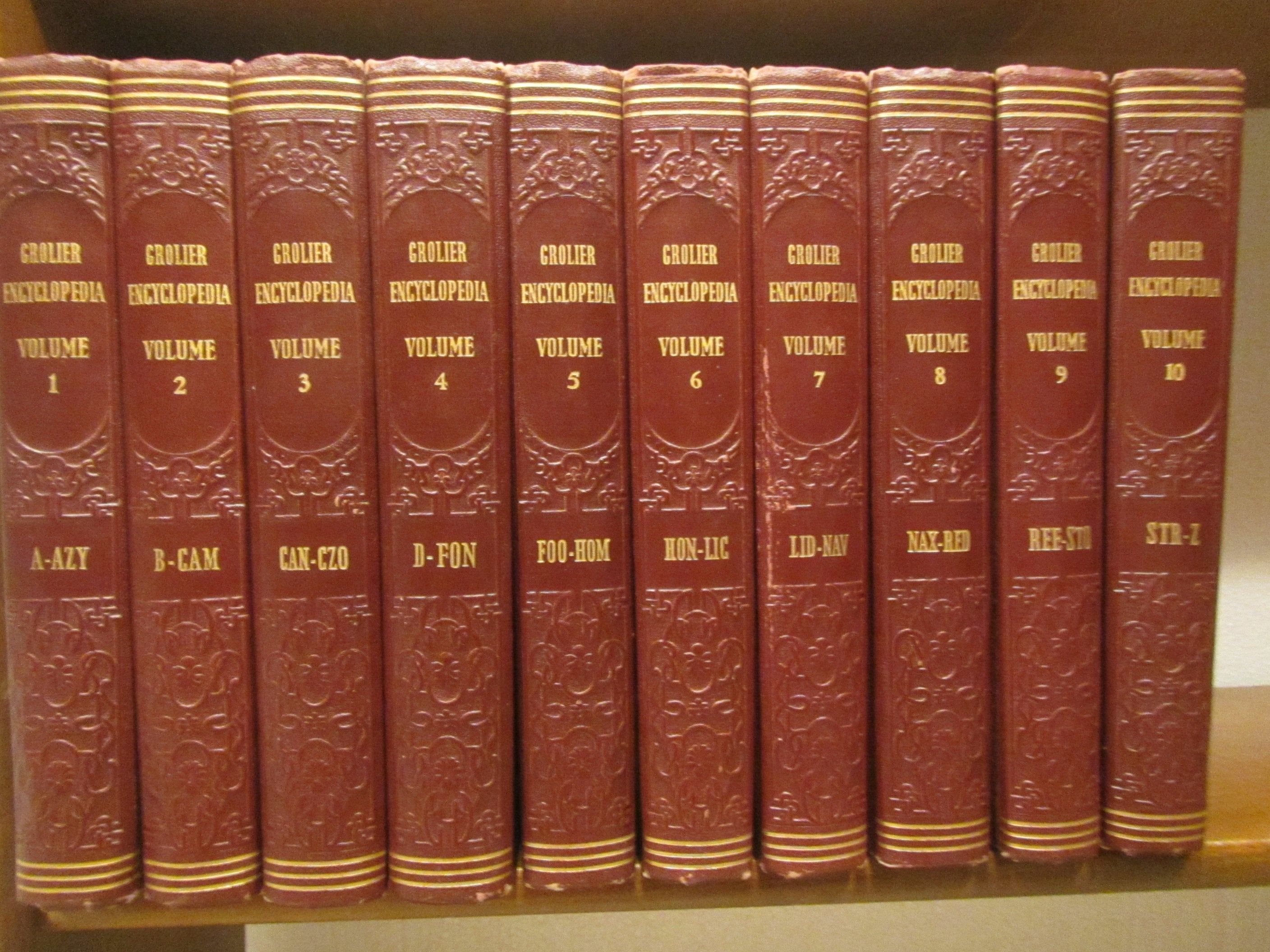 1953 Grolier Encyclopedia 10 Volume Complete Set, * Grolier