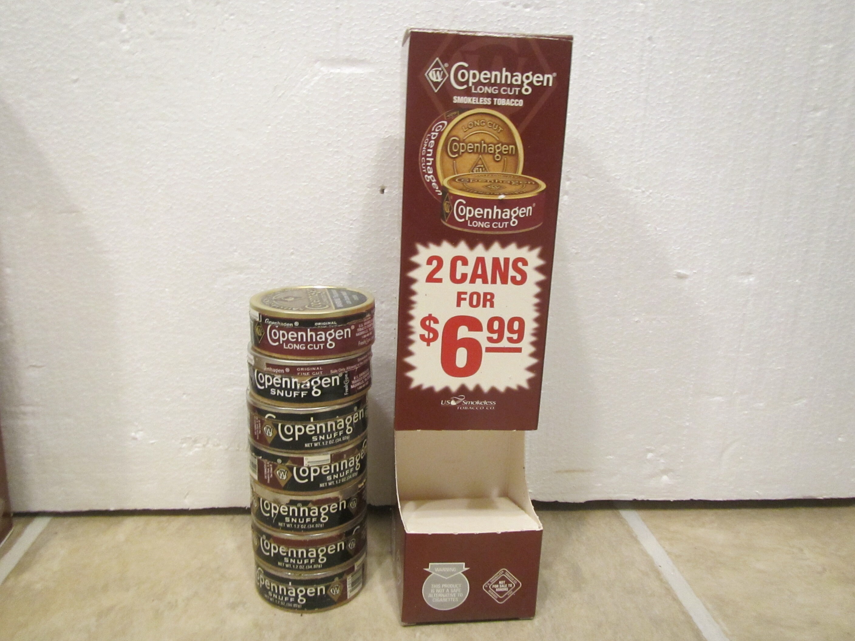 Vintage Copenhagen Long Cut Smokeless Tobacco Display With 6 Empty Snuff  Cans ** 1990s ** Tobacco Advertising * Tobacciana * FREE SHIPPING