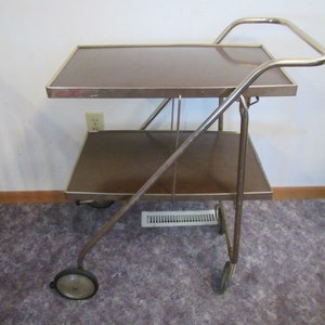 Folding Brass and Wood grain metal Serving Cart , Kitchen Appliance Cart, Rolling Storage cart, Has many Uses ** FREE SHIPPING *** fcart -1