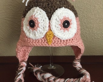 Owl handmade earflap Hat.  Great baby shower gift! Newborn, Toddler, Child, Adult