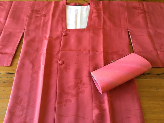 Vintage Coral Silk Kimono Michiyuki Coat
