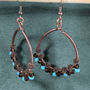E036 Blue Ceramic Bead & Copper Earrings