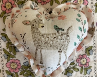 Handmade Cat Toy - Plush Heart Shape - Deer Pattern