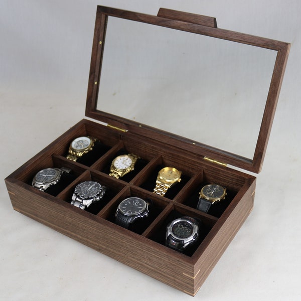 Watch Box with a glass top-  Holds 8 watches - includes 8ea  3" pillows - Walnut with a glass  top #722
