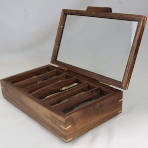 Knife display case with a glass top -  removeable tray - 12 sections  -  Walnut #460