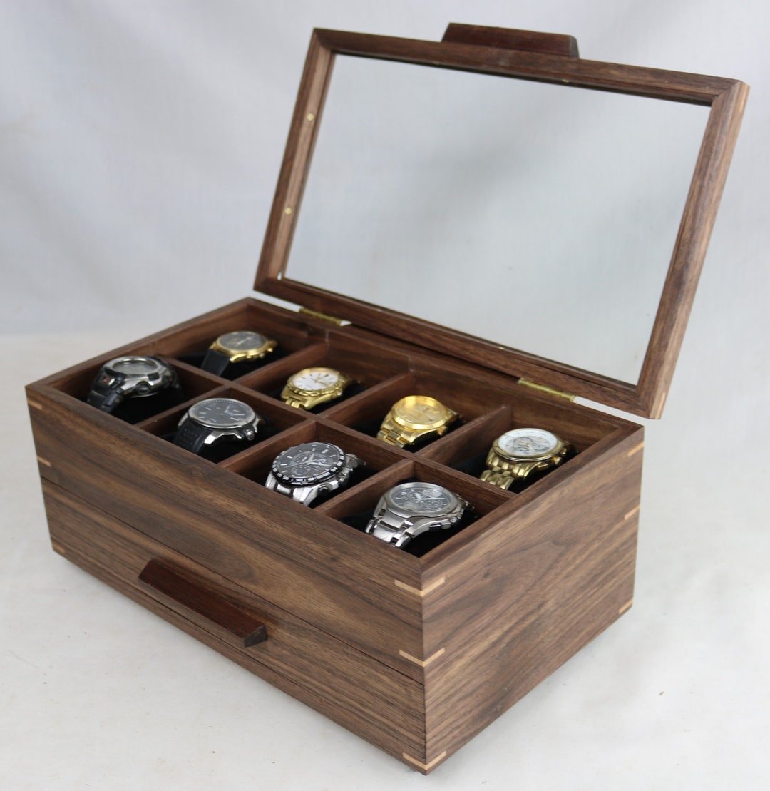 Walnut Watch Box/walnut Top With a Cufflink Drawer Holds 8 Watches 725