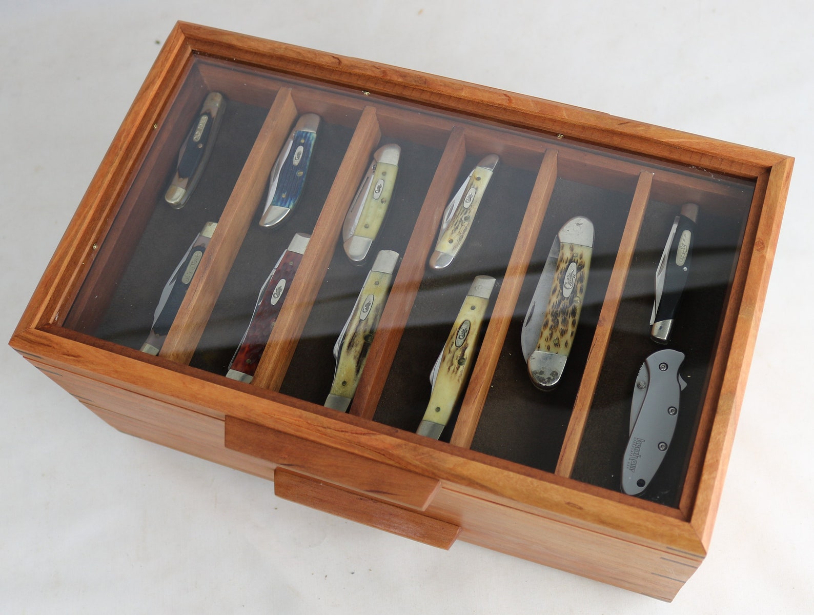 Knife Display Case With a Glass Top and Accessory Drawer Etsy