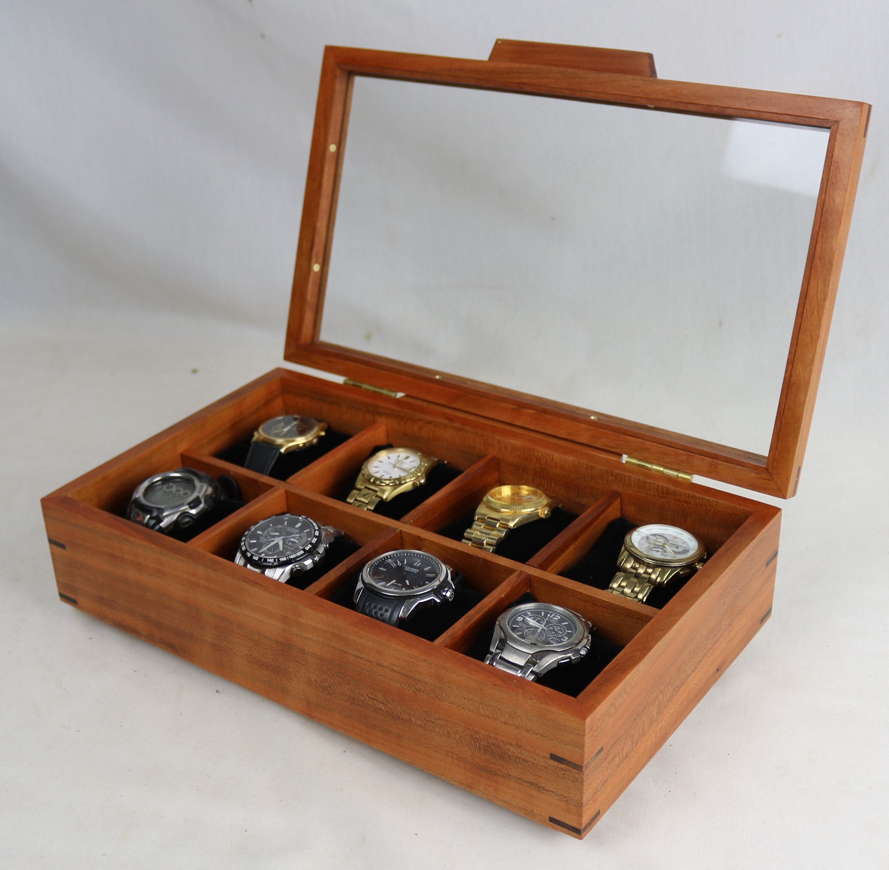 ショップロゼオ インポート6 Watch Top Wood Glass Box Storage Jewelry Display Case Wooden Mens Organizer Large 6