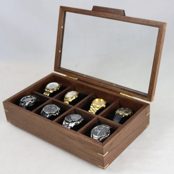 Watch Box with a glass top-  Holds 8 watches - includes 8ea  3" pillows - Walnut with a glass  top #723