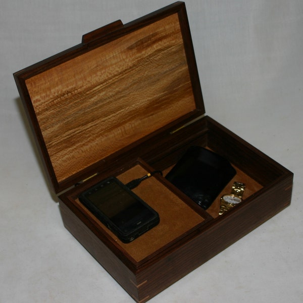 Men's Valet Box with phone charging port and sliding tray - Man's valet box #317 walnut