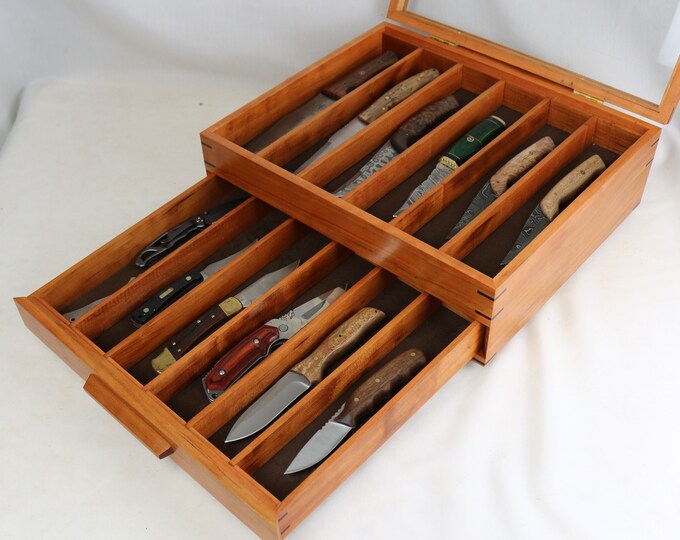 Knife Display Case With a Glass Top and Drawer Solid Cherry Etsy