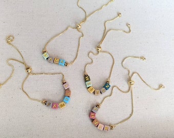 Gold Custom Name Bead Bracelet: Personalized Word Jewelry