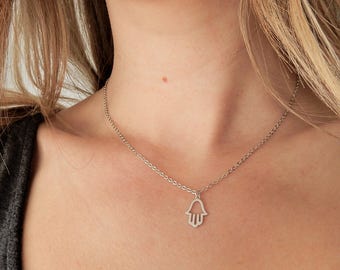 Silver Hamsa Necklace | Tiny Hamsa Necklace | Dainty Hamsa | Layering necklace, Fatima Necklace, Good Luck Charm Necklace  Delicate Necklace