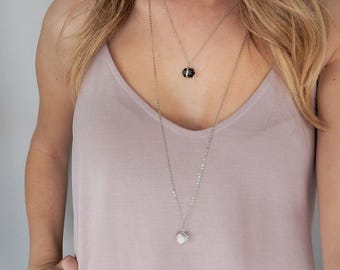 Silver Howlite Necklace | Stone Necklace Long Layering Necklace Boho Chic Jewelry Crystal Necklace Long Necklace with Pendant Howlite Stone