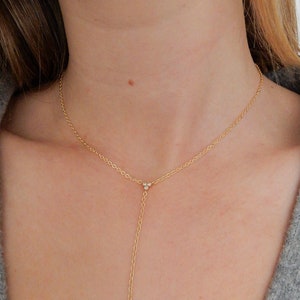Gold Cubic Zirconia Lariat Necklace | Delicate Y necklace Gold Necklace Long Lariat Gold Y Necklace Zirconia Gold Lariat Necklace Dainty