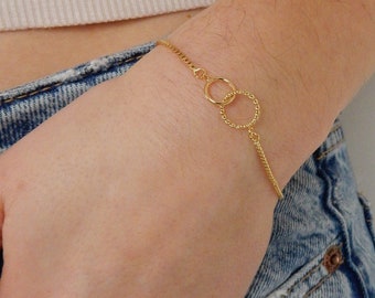Gold Double Circle Bracelet | Adjustable Bracelet Gold Bracelet Cable Chain Bracelet Gold Link Chain Bracelet for Women Simple Bracelet