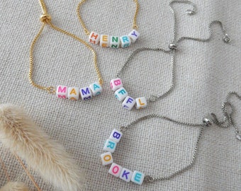 Custom Name Bead Bracelet: Silver or Gold Personalized Word Jewelry