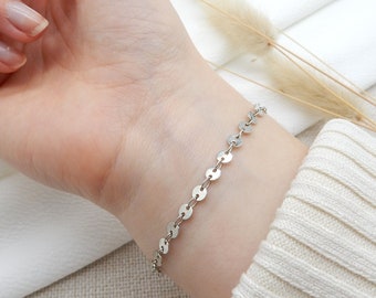 Silver Coin Chain Bracelet | Silver Link Bracelet Dainty Chain Bracelet Cable Chain Bracelet Gold Link Chain Bracelet for Women Simple