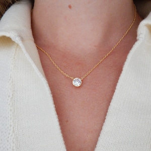 Gold Bezel Cubic Zirconia Necklace | Gold Diamond Necklace Modern Necklace Crystal Short Long Simple Layering Necklace Round Diamond