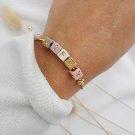 Gold Custom Name Bracelet: Personalized Beaded Word Jewelry