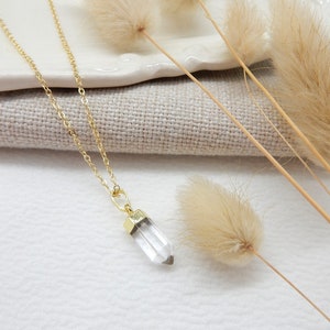 Gold Crystal Quartz Necklace Long Pendant Necklace Accessories for Women Minimalist Gemstone Jewelry Modern Stone Necklace Crystal image 3