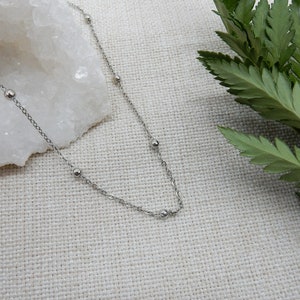 Silver Beaded Chain Necklace Layering Choker Dainty Silver Chain Choker Necklace Layering Necklace Minimal Necklace Chain Necklace image 2