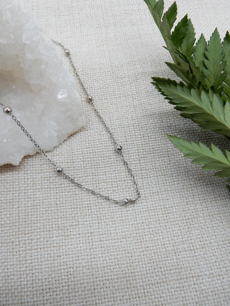 Silver Beaded Chain Necklace Layering Choker Dainty Silver Chain Choker Necklace Layering Necklace Minimal Necklace Chain Necklace image 2