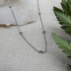 Silver Beaded Chain Necklace Layering Choker Dainty Silver Chain Choker Necklace Layering Necklace Minimal Necklace Chain Necklace image 3