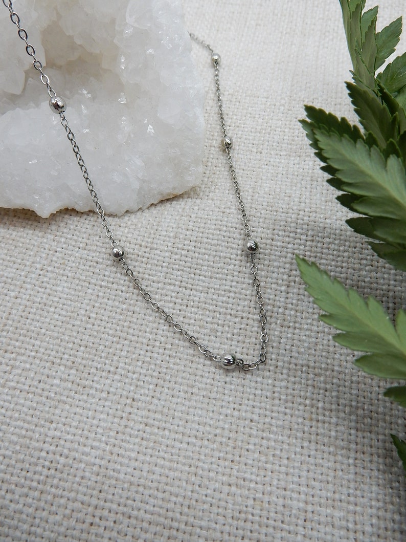 Silver Beaded Chain Necklace Layering Choker Dainty Silver Chain Choker Necklace Layering Necklace Minimal Necklace Chain Necklace image 3