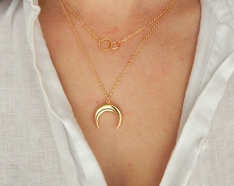 Gold Moon Necklace | Gold Horn Necklace | Simple Necklace | Gold Crescent Dainty Moon Necklace, Crescent Moon Necklace, Gold Moon | Ox Horn