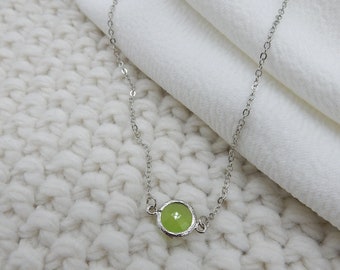 Silver Spring Green Glass Charm Necklace | Dainty Green Connector Bead Necklace Layer Necklace Gemstone Necklace Simple Necklace for Her