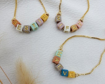 Gold Custom Bead Name Bracelet | Adjustable Friendship Bracelet Personalized Jewelry Kids Family Bracelet Beaded 90s Gift for Her Bestie