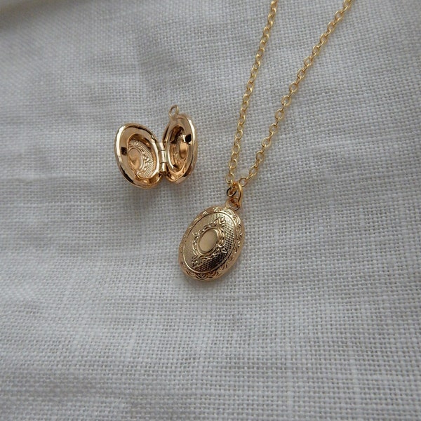 Tiny Gold Oval Locket | Locket Charm Locket Necklace Gold Locket Long Necklace Long Pendant Necklace Boho Necklace Open Locket Necklace