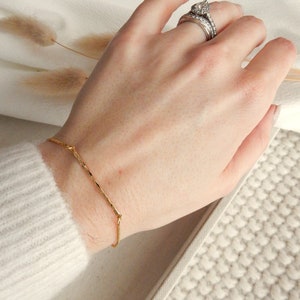 Gold Hammered Bar Bracelet | Minimalist Adjustable Slider Bracelet for Women Gold Thin Bar Bracelet for Layering Simple and Cute Bracelet