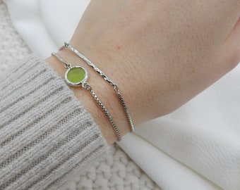 Silver Spring Green Glass Charm Bracelet | Adjustable Charm Bracelet Gemstone Slider Bracelet for Birthstone Women Bracelet Gifts for Her